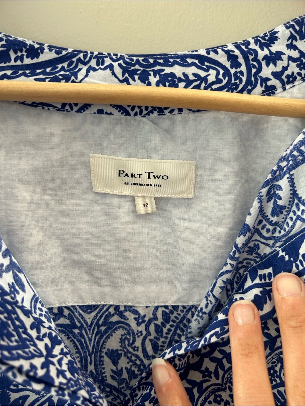 Part Two Organic Cotton Blue White Paisley Print Scandinavian Tunic Blouse Top - Picture 7 of 9